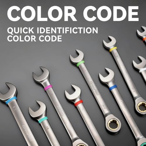 GRENPRO 22 Pack Ratcheting Wrench Set, Combination Wrench Set Metric And Standard & SAE With Color Ring, 1/4" to 3/4" & 6-18mm, 22 Pack Open End Ratchet Wrenches With Roll Up Pouch
