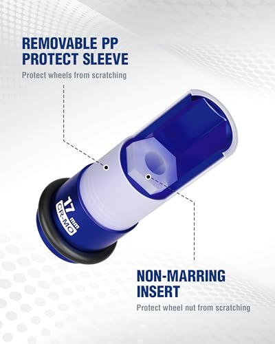 WORKPRO 1/2" Drive Lug Nut Impact Duty Socket, 17mm Deep Thin Wall Socket | Made of Premium Cr-Mo Steel, Non-Marring Lug Nut Wheel Sockets for Car - size: 1/2" DR x 17mm