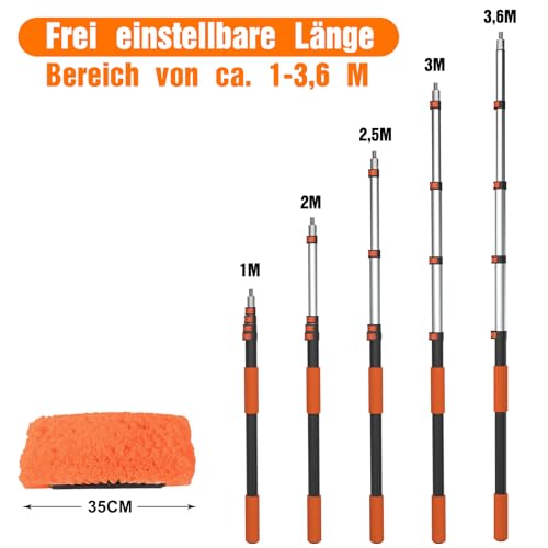 LAANPOLE 12FT Car Wash Brush with Long Handle, Car Cleaning Kit with Soft Bristle Wash Brush, Microfiber Cleaning Mop, Window Squeegee, Mitt, Wheel Brush for RV, Truck, Boat, House Siding - size: 12FT