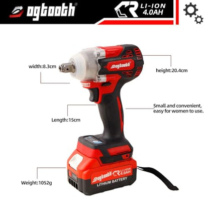 dogtooth 21V Cordless Impact Wrench 1/2 Inch, Compatible with Makita 18V Battery, Max Torque 580 N.M, Brushless Motor, Max 3200 RPM, 4 Sockets, 1 * 6.0 Ah Battery and Charger in Kit