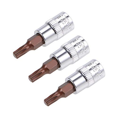 uxcell 3pcs 1/4" Drive x T20 Torx Bit Socket, S2 Steel Bits CR-V Sockets 38mm Length Use with Ratchet Wrench, Slide Bar, Extension Rod - size: T20