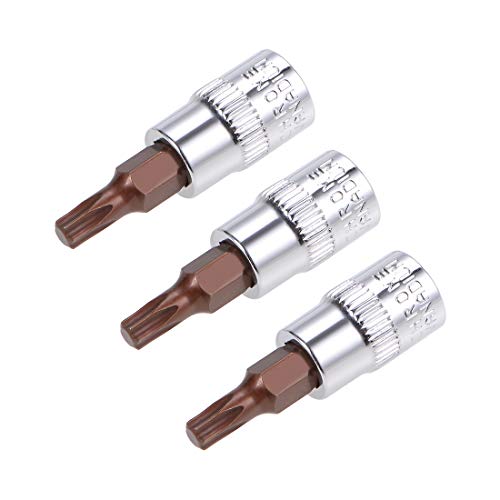 uxcell 3pcs 1/4" Drive x T20 Torx Bit Socket, S2 Steel Bits CR-V Sockets 38mm Length Use with Ratchet Wrench, Slide Bar, Extension Rod - size: T20