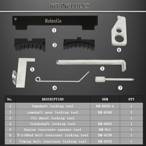 ReluxGo Engine Camshaft Tensioning Locking Alignment Timing Belt Tool Kit for Chevy Cruze Aveo Alfa Romeo Fiat 16V 1.4 1.6 1.8 en6340 km6340