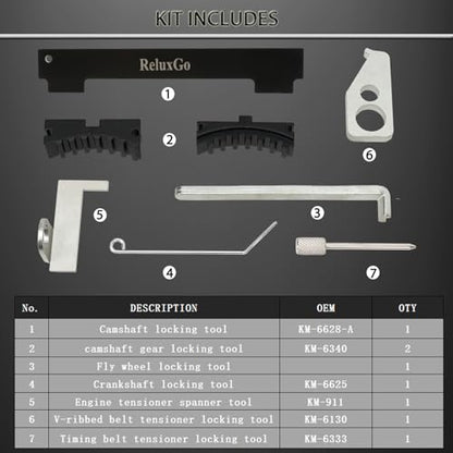 ReluxGo Engine Camshaft Tensioning Locking Alignment Timing Belt Tool Kit for Chevy Cruze Aveo Alfa Romeo Fiat 16V 1.4 1.6 1.8 en6340 km6340