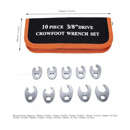Aramox Crows Foot Wrench Set, 45 Steel Flare Nut Wrench Kit, 10 Piece 3 8 Inch Drive 10 19mm for Brake Fuel Hydraulic Line Automotive Tight Spaces