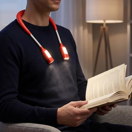 Orange LED Neck Light, Heated Flexible Reading Lamp with 3 Color 9 Brightness, Rechargeable Bendable Neck Light with 2000mAh Battery, for Campers, Mechanics, and Night Readers