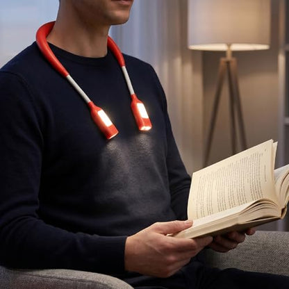 Orange LED Neck Light, Heated Flexible Reading Lamp with 3 Color 9 Brightness, Rechargeable Bendable Neck Light with 2000mAh Battery, for Campers, Mechanics, and Night Readers