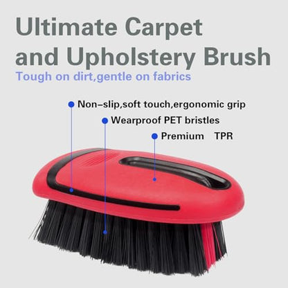 Carpet and Upholstery Cleaning Brush,Carpet Scrubber Stiff Bristle Detailing Scrub Brushes,Interior Leather Brush for Car and Home (Red) - color: Red