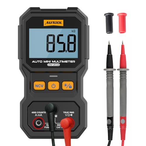 AUTOOL DM202 Mini Digital Multimeter, Auto-Ranging 4000 Counts True RMS NCV Non-Contact Voltage Tester, 600V AC/DC Voltmeter with Backlight, Automotive Electrical Diagnostic Tool