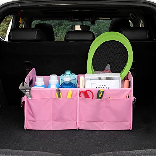 AOKJOY Car Trunk Organizer - Collapsible Multi Compartment Storage with Adjustable Straps for SUV - color: pink