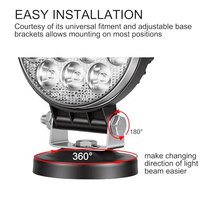 SKYWORLD Magnetic Mount LED Work Light, 2PCS 4 Inch 42W Round Spot Off Road Driving Fog Lamp 12V 24V with Portable Magnetic Base Holder for Truck Tractor Trailer Car Boat Engineering Vehicle - size: 2Pcs 4 Inch 42W Spot