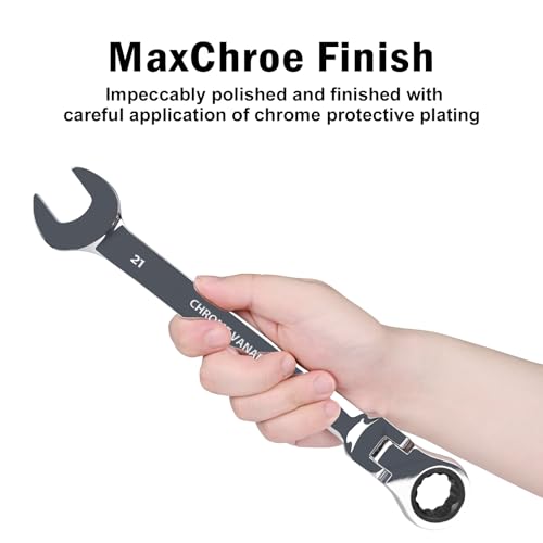Egofine 21mm Ratchet Wrench Flex Head, Ratcheting Combination Wrench Metric, Industrial Grade Gear Spanner with 12 Point Box End, 72-Teeth Ratchet, Chrome Vanadium Steel - style: 21mm