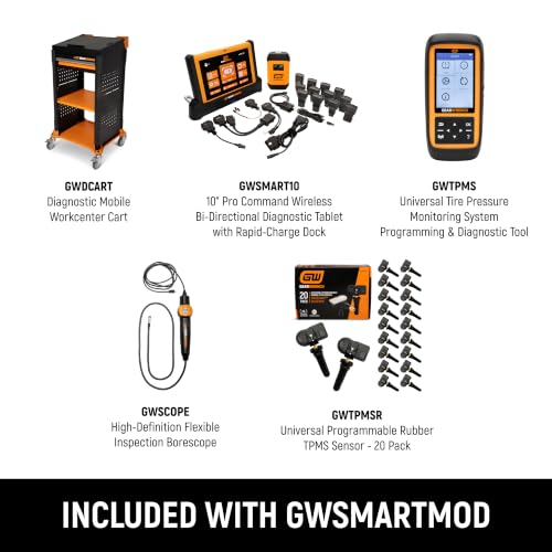 GEARWRENCH 5 pc. Automotive Diagnostic Set with Cart – 10" Bidirectional Diagnostic Tablet, TPMS Programming Tool & 20 Rubber Valve Sensors, HD USB-C Endoscope Camera, Mobile Work Cart | GWSMARTMOD - style: Cart & Diagnostic Essentials Set