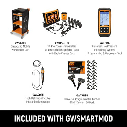 GEARWRENCH 5 pc. Automotive Diagnostic Set with Cart – 10" Bidirectional Diagnostic Tablet, TPMS Programming Tool & 20 Rubber Valve Sensors, HD USB-C Endoscope Camera, Mobile Work Cart | GWSMARTMOD - style: Cart & Diagnostic Essentials Set