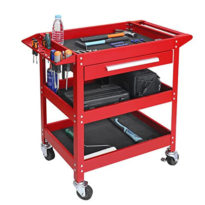 GSTANDARD APTB311R Torin Rolling Tool Cart with Drawer: 3 Layer Tool Oragnizer with Foam Pad and Heavy Duty Utility Cart with Four Swivel Casters, Red - color: Red, style: 3 Shelves with Drawer