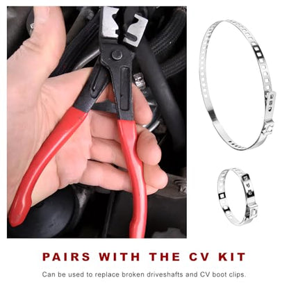 9 PCS Hose Clamp Pliers with CV Boot Clamps, Heavy-Duty Car Repair Clamp Pliers with Stainless Steel Crimp Bands, Adjustable Drive Shaft CV Boot Crimp Plier Automotive Repair Tools