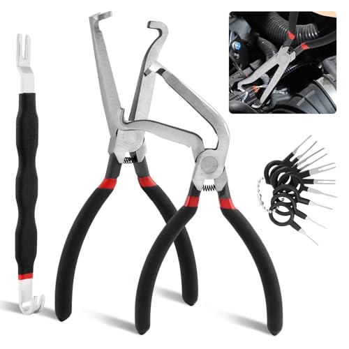 3Pcs Electrical Disconnect Pliers 37960, 37980, Fuel Line Petrol Clip Pipe Plier, Angled Wire Plug Removal Tool Set for Car Push Tab Style Plugs Separator(COLOR:black)