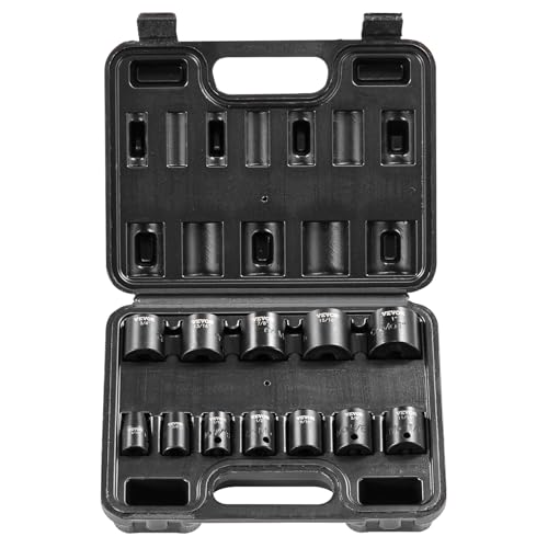 VEVOR 3/8" Drive Impact Socket Set, 12 Piece Shallow Socket Set SAE 5/16"-1", 6 Point Cr-Mo Alloy Steel for Auto Repair, Easy-to-Read Size Markings, Rugged Construction, Includes Storage Case - style: 3/8" 12PCS CR-MO