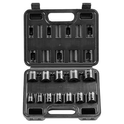 VEVOR 3/8" Drive Impact Socket Set, 12 Piece Shallow Socket Set SAE 5/16"-1", 6 Point Cr-Mo Alloy Steel for Auto Repair, Easy-to-Read Size Markings, Rugged Construction, Includes Storage Case - style: 3/8" 12PCS CR-MO