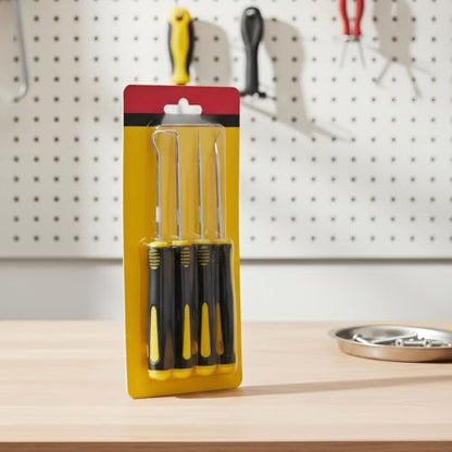 4pcs Pick And Hook Set with Non-Slip Handle Oil Seal Screwdriver to Remove Small Fuses, Wire Plugs And O Rings (Yellow) - color: Yellow