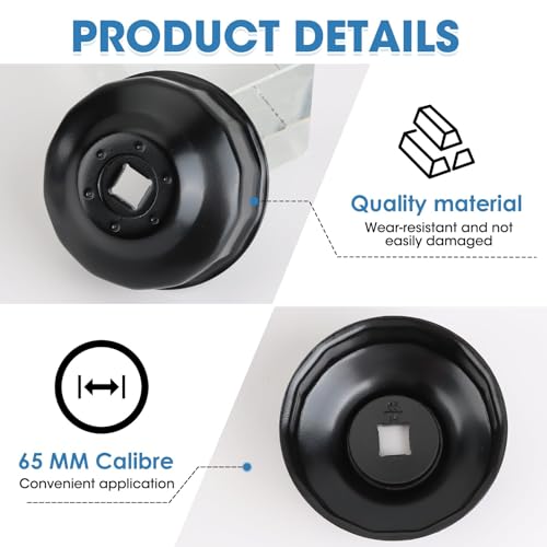 UTV Oil Filter Wrench, ATV Oil Filter Cap Wrench Compatible with Polaris Sportsman, Ranger, RZR Models, 65mm 14 Flute 3/8" Socket