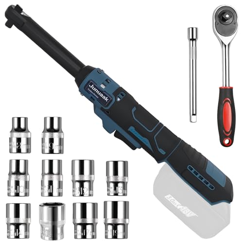 3/8" Extended Cordless Ratchet Wrench for M-akita 18V MAX Batteries(No Battery) 6" Extension Bar Power Electric Ratchet Driver with Variable Speed 60Ft-lbs Cordless Ratchet 10 Sockets with led light - color: Blue