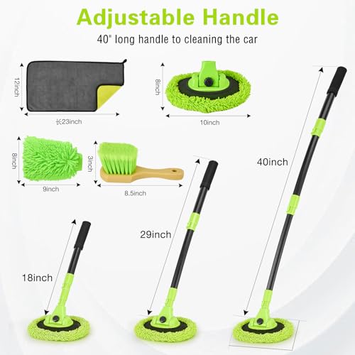 Car Wash Brush with Long Handle - Extendable Car Wash Mop & Sponge | 15° Curved Labor-Saving,Scratch Free Soft Brush,Replacable Head, for Truck SUV Cleaning