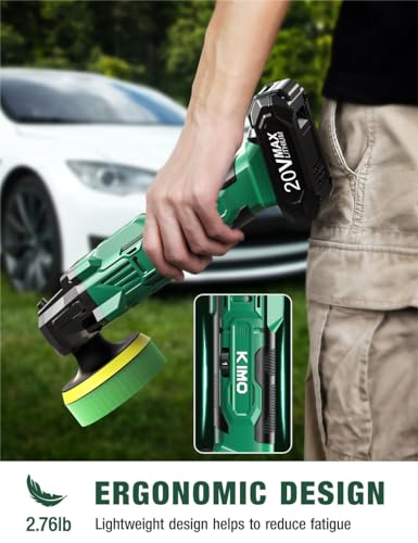 KIMO 20V Cordless Buffer Polisher Kit, 25Pcs Polishing Kit, 6 Speeds to 6000RPM Cordless Polisher with 2*2000mAh Batteries, 4 Inch Buffer Polisher for Car, Motorcycle, Truck Detailing, Scratch Remover