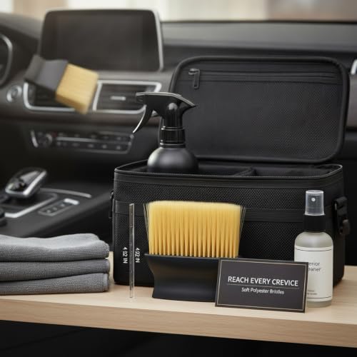 Car Interior Detailing Brush Set - Soft Bristle Cleaning Tool for Air Vents, Dashboard & Console (3 Pack) - size: 4.92 x 4.02 x 2.76 in