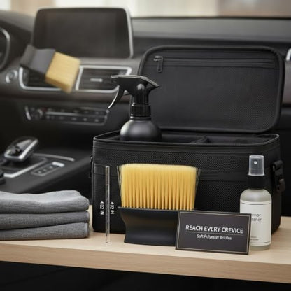 Car Interior Detailing Brush Set - Soft Bristle Cleaning Tool for Air Vents, Dashboard & Console (3 Pack) - size: 4.92 x 4.02 x 2.76 in