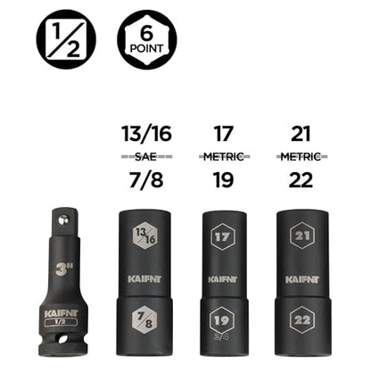 K232 Extra Thin Wall Impact Flip Socket Set, Lug Nut Sockets, 1/2-Inch Drive, 4-Piece - size: Regular sizes