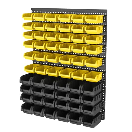 Wall Mounted Storage Bins, Nut and Bolt Organizer, Plastic Bolt Bin, Screw Organizer, Storage Bins for Garage (YELLOW+BLACK, LARGE(60PCS)) - color: YELLOW+BLACK, size: LARGE(60PCS)