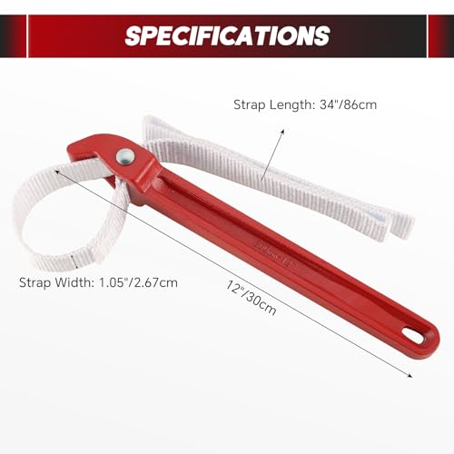 12 Inch Pipe Strap Wrench Adjustable Nylon Strap Wrench | Oil Filter Strap Opener Wrench Belt Repairing Wrench for Auto Oil Filter Element