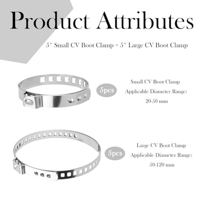 10PCS CV Boot Clamps Kit,Adjustable Tie Rod Boot Clamp for Secure Fixing Hose/Shaft Axle Boots,Universal Stainless Steel CV Axle Boots Clamp Car Accessories for Most Vehicles