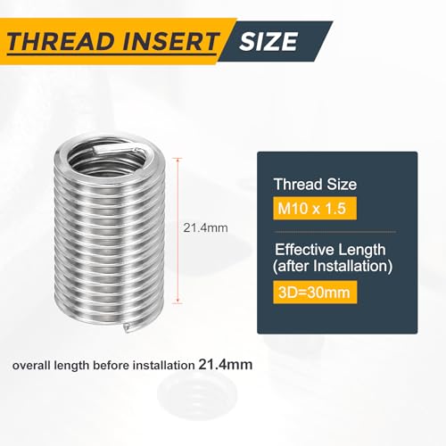 HARFINGTON 20pcs Wire Thread Repair Inserts M10 x 1.5 x 3D (30mm) Metric 304H Stainless Steel Helical Coiled Wire Screw Threaded Sleeve Sheath for Automotive Repairs - size: M10 x 1.5 x 3D