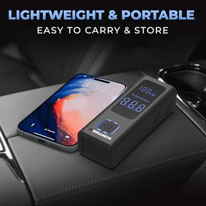POCKET AIR PRO Tire Inflator Portable Air Compressor by Bullseye Pro for Tires, Balls, Inflatables, Auto Shut Off, Inflates in 2 Min, Cordless Rechargeable 6000 mAh,120 PSI, SoS Light for Emergencies - style: Pocket Air PRO