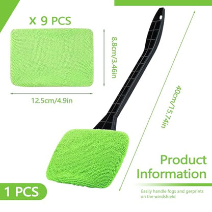 ASTIMESA 2 Set of Green Microfiber Windshield Cleaner Tool, Car Window Cleaner with 18 Replacement Cloth, Interior Windshield Cleaning Washer Supplies for Wiper Glass Rear Inside Auto Mirror (20)