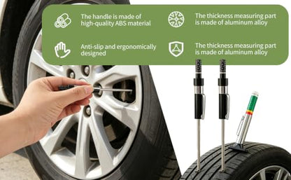 3Pcs Car Brake Pad Thickness Gauge, Brake Pad Tester with Scale, Vehicle Brake Pads Measuring Tool for Car Truck Motorcycle, Brake Pad Detection Pen, Include Tire Tread Depth Gauge