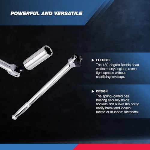 Neiko 00200A 1/2" Drive Extension Breaker Bar | 15" Length | Rotating Flex Head | CR-V Steel - size: 15" Length, style: 1/2" Drive