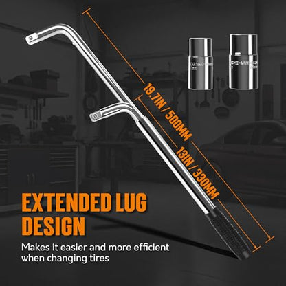 TONDA Telescoping Lug Wrench, Tire Iron Lug Nut Removal Tool 1/2 Drive with 17/19 and 21/23mm Sockets Storage Canvas Pouch for Car, Van, Truck - style: L-shaped