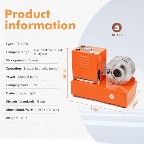 Electric Hydraulic Hose Crimper Tool with 8 Dies – 110V Portable Crimping Machine for AC Lines, Automotive, Excavators, Agricultural Equipment – Multi-Diameter Hydraulic Pipe & Fuel Line Crimper Kit