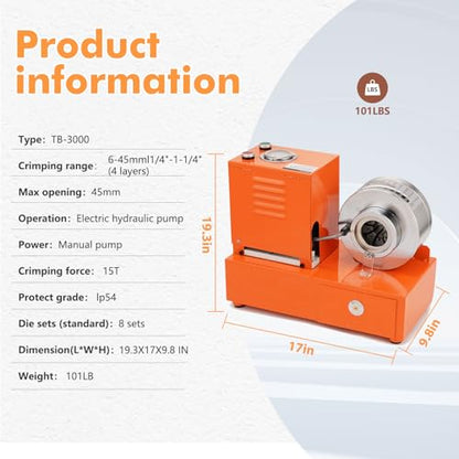 Electric Hydraulic Hose Crimper Tool with 8 Dies – 110V Portable Crimping Machine for AC Lines, Automotive, Excavators, Agricultural Equipment – Multi-Diameter Hydraulic Pipe & Fuel Line Crimper Kit