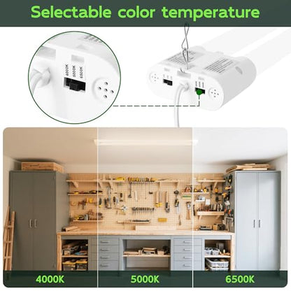 Hlite 4FT LED Shop Lights with Power Cord 5500LM,3 Power Level&3CCT,6 Pack | Linkable Utility Shop Light 4000K/5000K/6500K Tunable,5W/34W/42W Switchable,Shop Lights for Garage,Workshop,Warehouse