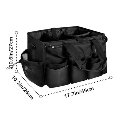 Boczif Cleaning Caddy Bag Wearable, Cleaning Caddy Supplies Organizer with Handle, Shoulder Straps & Detachable Divide, Cleaning Tool Organizers Tote Bag for Cleaners & Housekeepers（Black） - color: Black