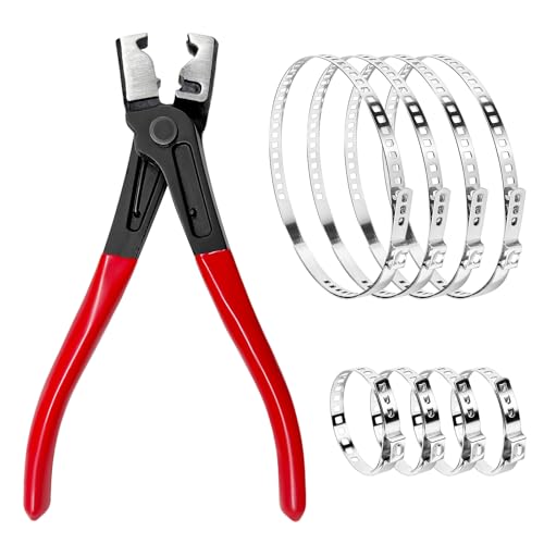 9 PCS Hose Clamp Pliers with CV Boot Clamps, Heavy-Duty Car Repair Clamp Pliers with Stainless Steel Crimp Bands, Adjustable Drive Shaft CV Boot Crimp Plier Automotive Repair Tools