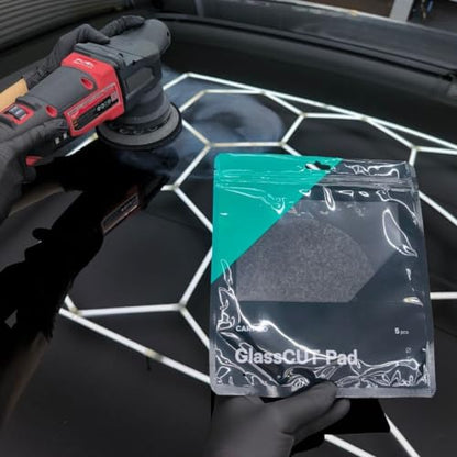CARPRO GlassCUT Glass Polishing Pad - Polish Glass Scratches Etching, Remove Waterspots, Correct and Clean Damaged Windshield & Window Glass - Aggressive Rayon Heavy Pad - 5" (1 Pack) - size: 5 inch (Pack of 1)