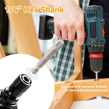 Yakamoz 7Pcs XZN Triple Square Bit Set - 1/4’’ Hex Shank Magnetic Spline Bit 12-Point Torx Screwdriver Bits for Electric Impact Tools, M4-M12, S2 Steel