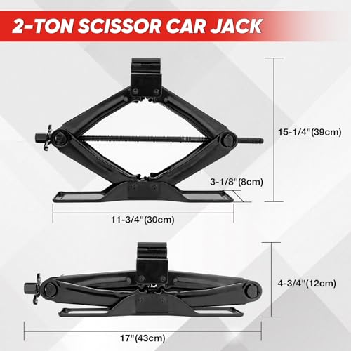SHALL Car Jack 2 Ton (4409 lbs), Scissor Car Jack Kit with Extended & Widened Base, 360° Rotatable Rubber Pad, Tire Changing Kit with Ratchet & Lug Wrench - Scissor Lift Jacks for Cars, SUV, MPV