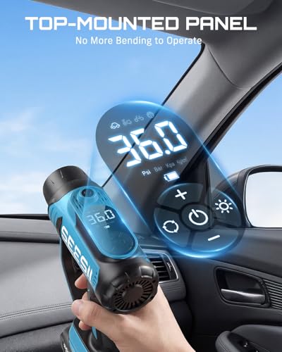 SEESII Cordless Tire Inflator Portable Air Compressor 150PSI Fast Air Pump | 21V Inflation Handheld with 20000Pa Vacuum, Dual Rechargeable Battery, Auto Shut Off, Digital Gauge, LED Light for Car,Truck