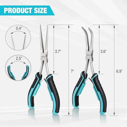 DURATECH 2PCS 7" Long Reach Needle Nose Pliers Set | Long & Bent Nose Pliers, Small Needle Nose Pliers, For Jewelry Making, Wire Wrapping & Bending, Object Gripping, NARROW Space - style: 2PCS